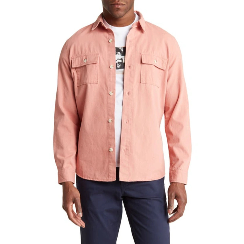 Ben Sherman Cotton Twill Shirt Jacket In Dark Pink Size Small